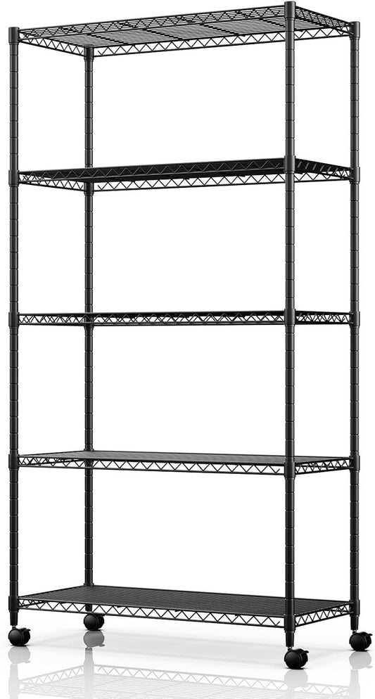 Heavy Duty 5-Shelf Storage Shelving Unit, 1250lbs Loading Capacity, 29.92" D x 13.98" W x 61.09" H, Black