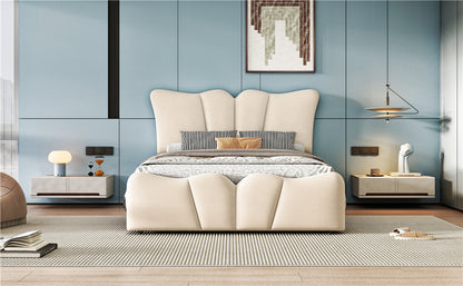 Twin Size Upholstered Platform Bed Velvet Upholstered Bed, Beige