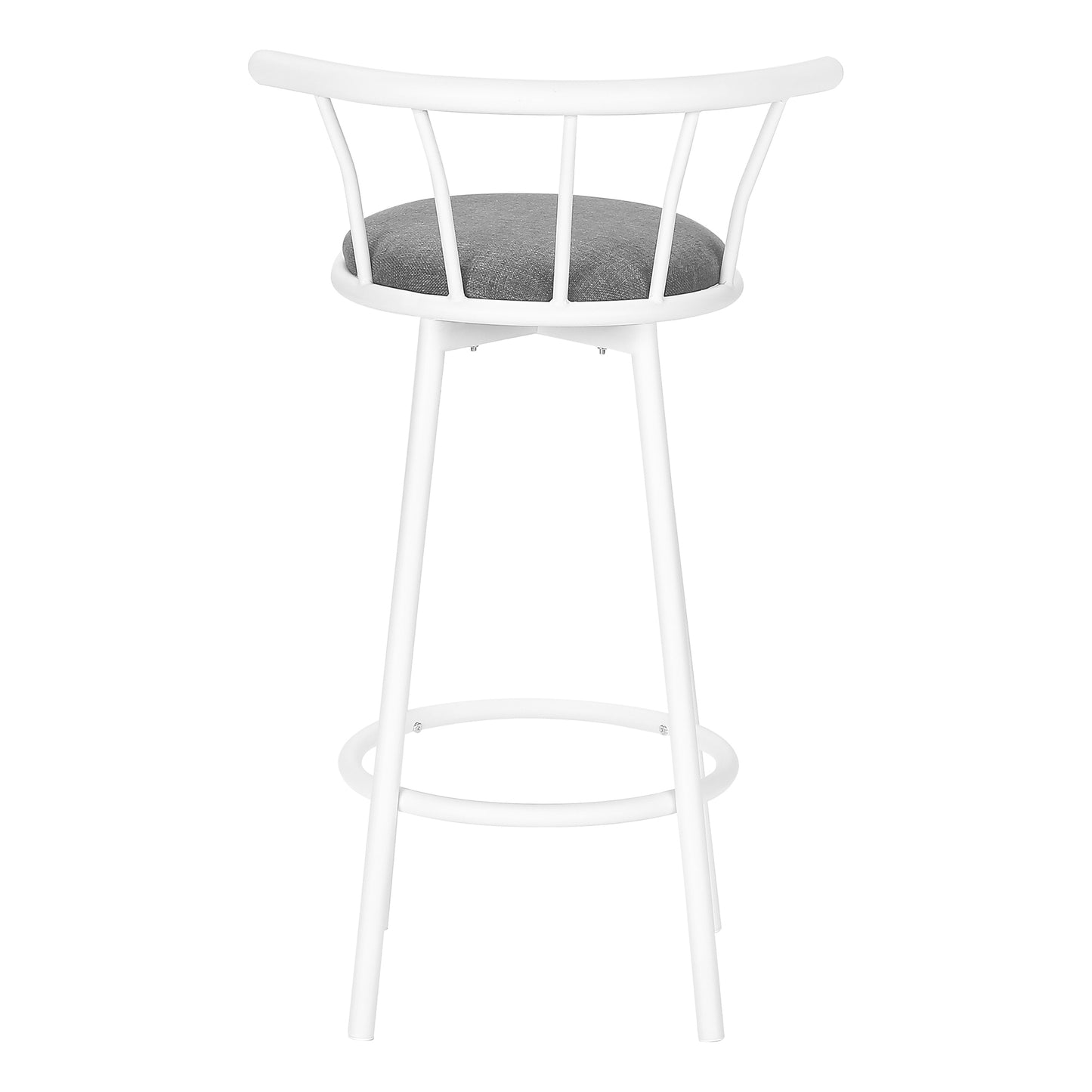 Barstool, Set Of 2, Swivel, Bar Height, White Metal, Grey Fabric, Contemporary, Modern