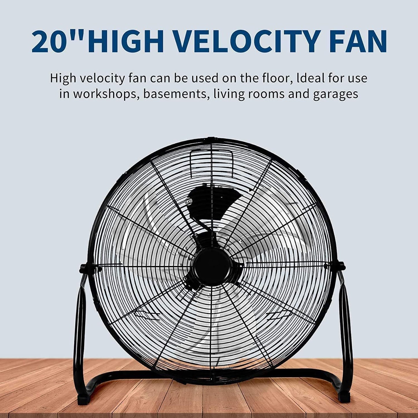 20 Inch 3-Speed High Velocity Heavy Duty Metal Industrial Floor Fans Oscillating Quiet for Home, Commercial, Residential, and Greenhouse Use, Outdoor/Indoor, Black