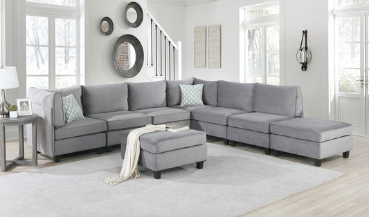 Zelmira 120" Gray Velvet 8Pc Modular Sectional Sofa