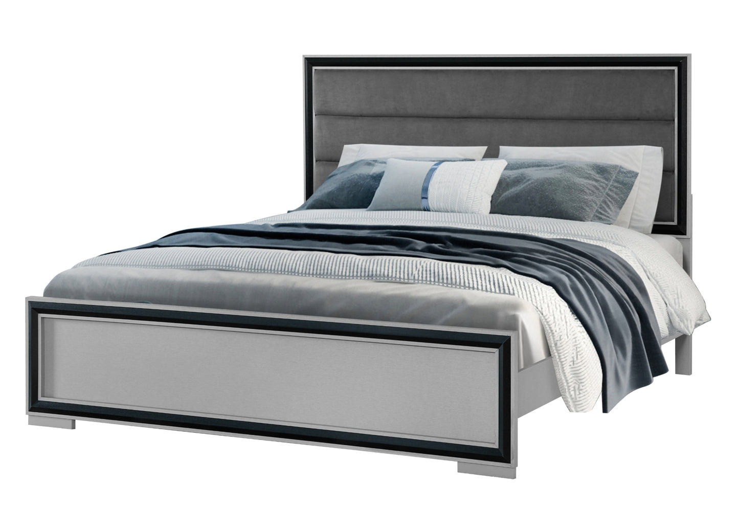 ADELAIDE GREY BLACK QUEEN BED W/LED