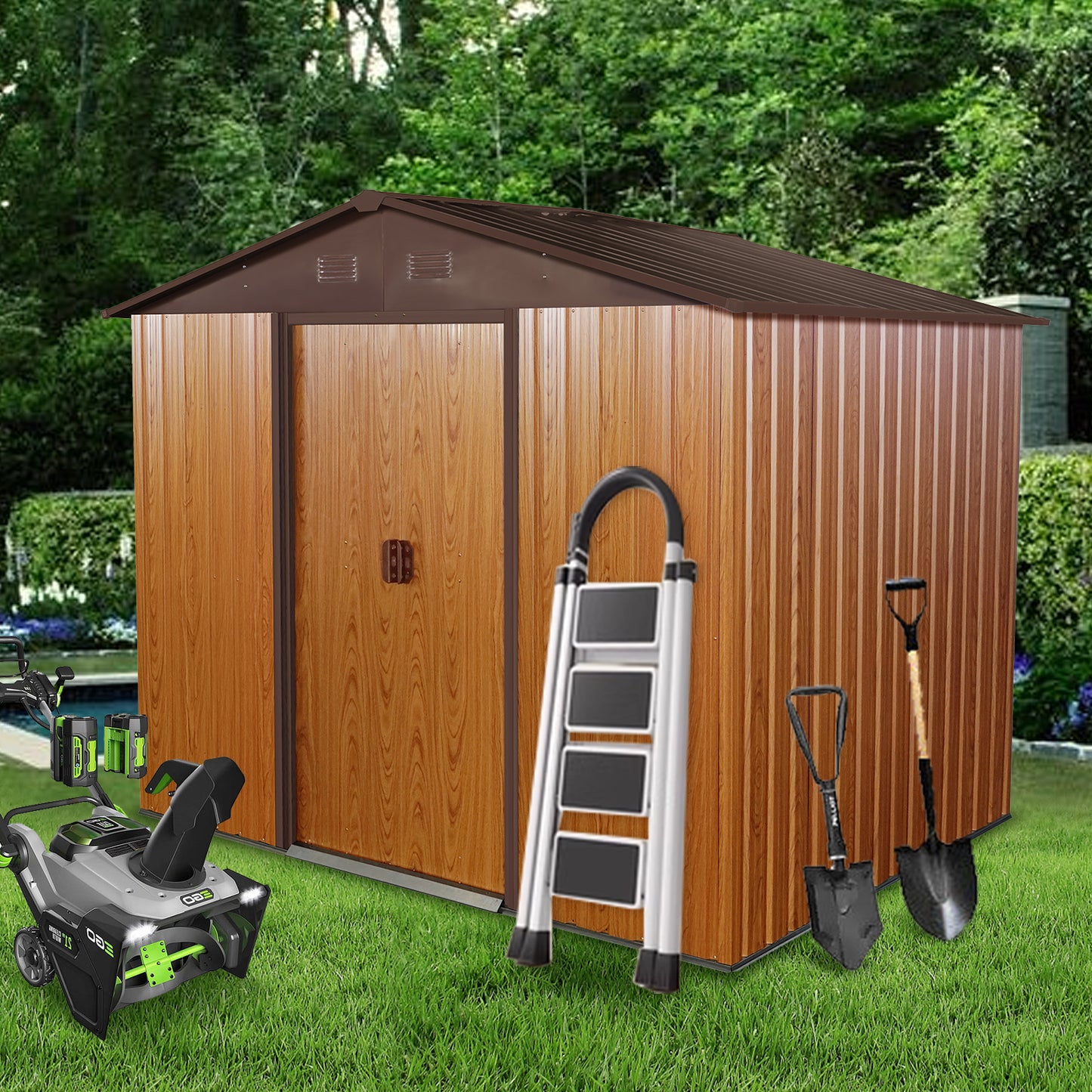 8ft x 6ft Outdoor Metal Storage Shed with Metal foundation,Coffee(W540S00014)