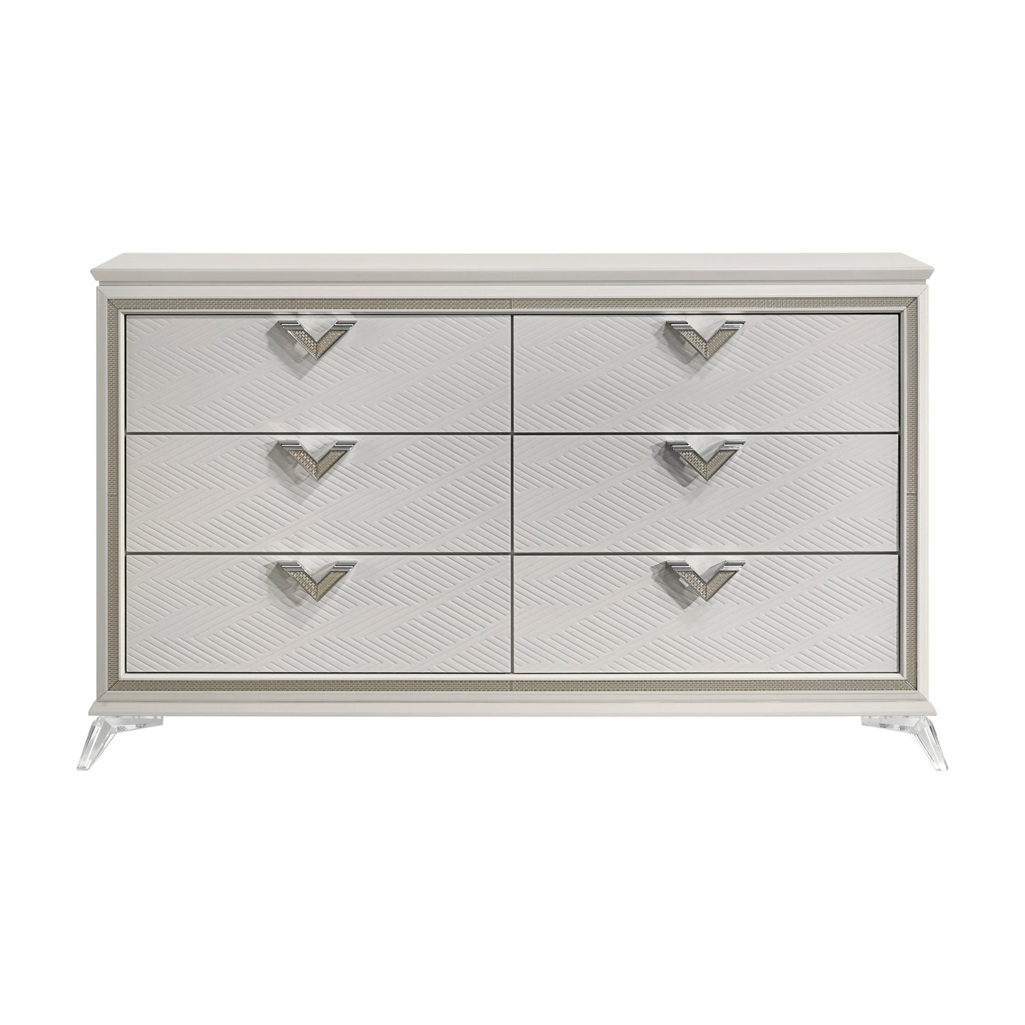 Antique White Finish Dresser of 6 Drawers Modern Luxury Bedroom Furniture 1pc