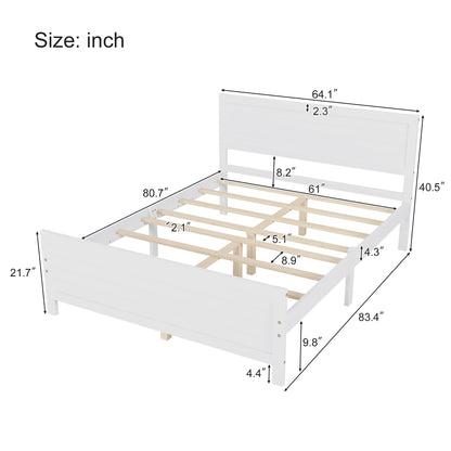 Wood Platform Bed Frame with Headboard, Mattress Foundation with Wood Slat Support, No Box Spring Needed, Queen Size, White