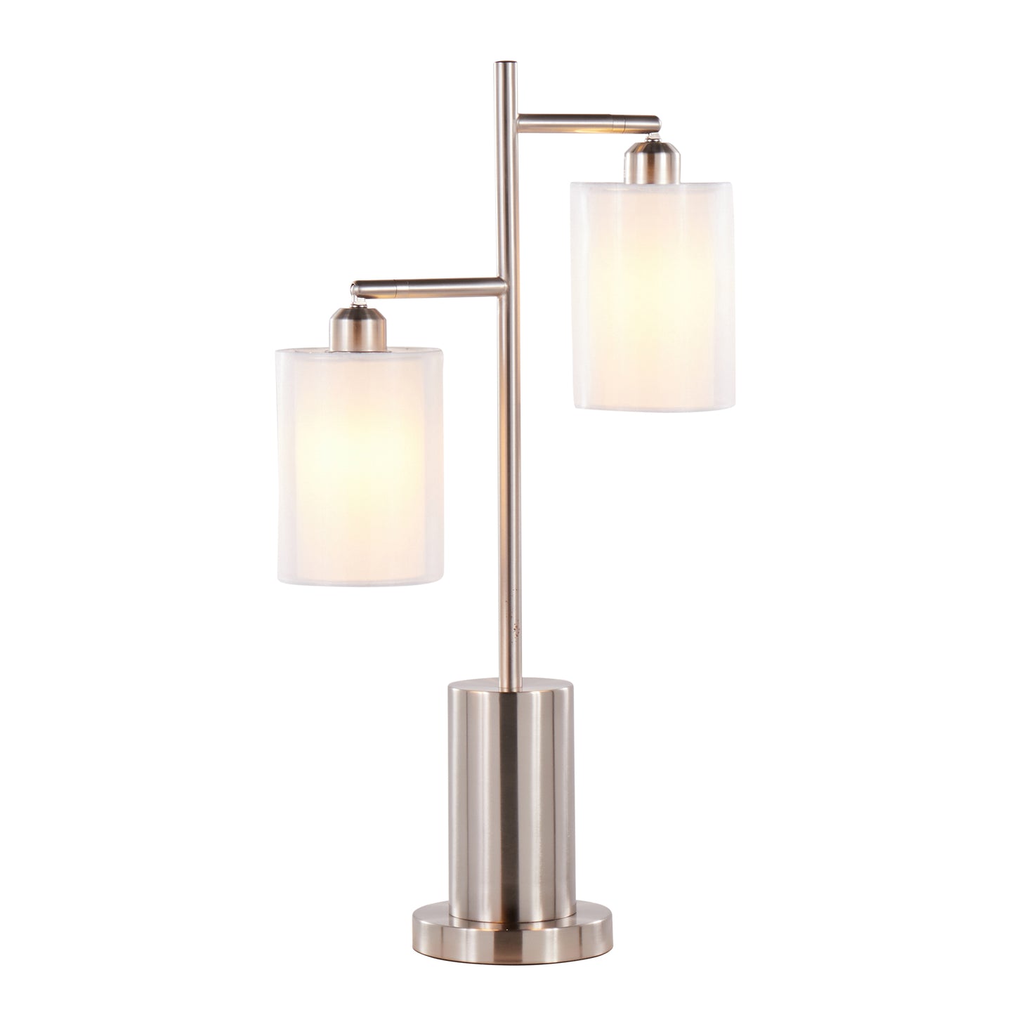 Cannes Contemporary Table Lamp in Nickel Metal with White Shades by LumiSource