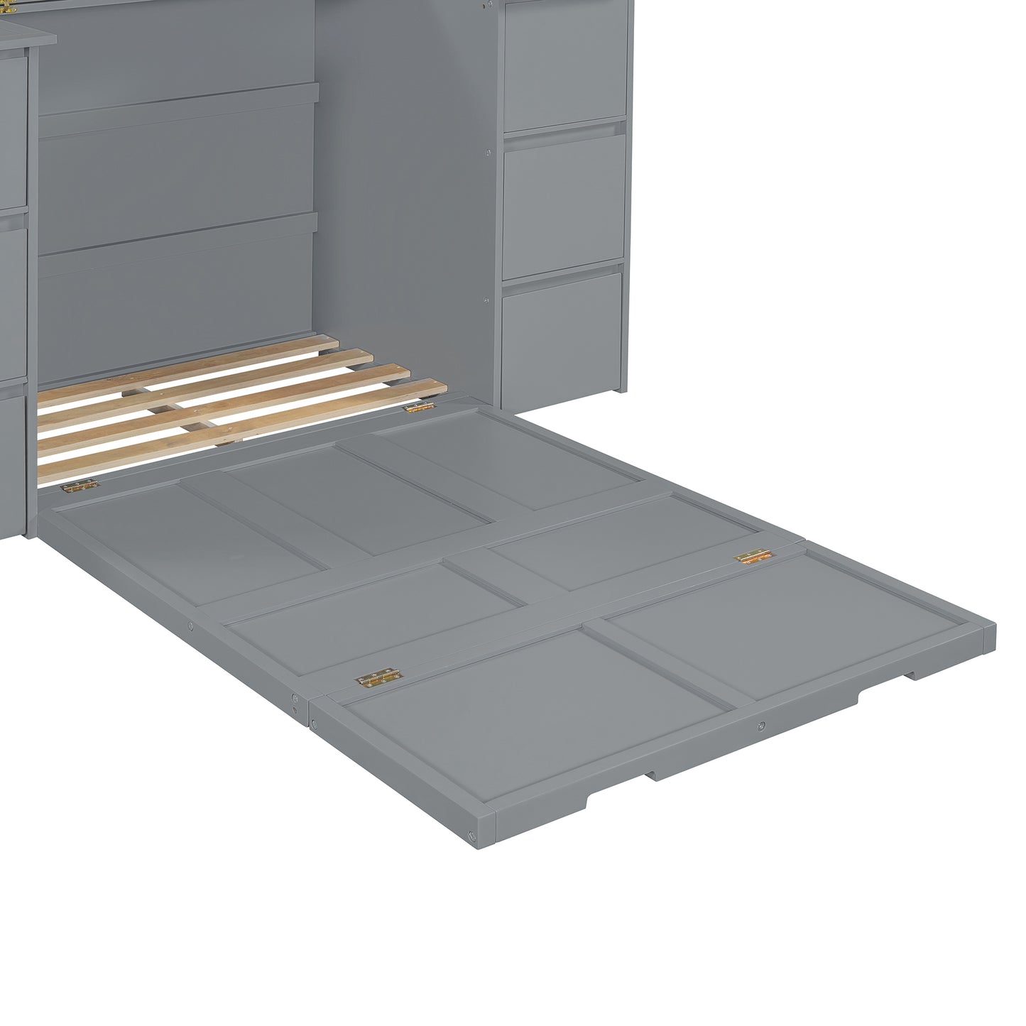 Twin Size Murphy Bed with Drawers, Cabinets and USB Ports,Gray