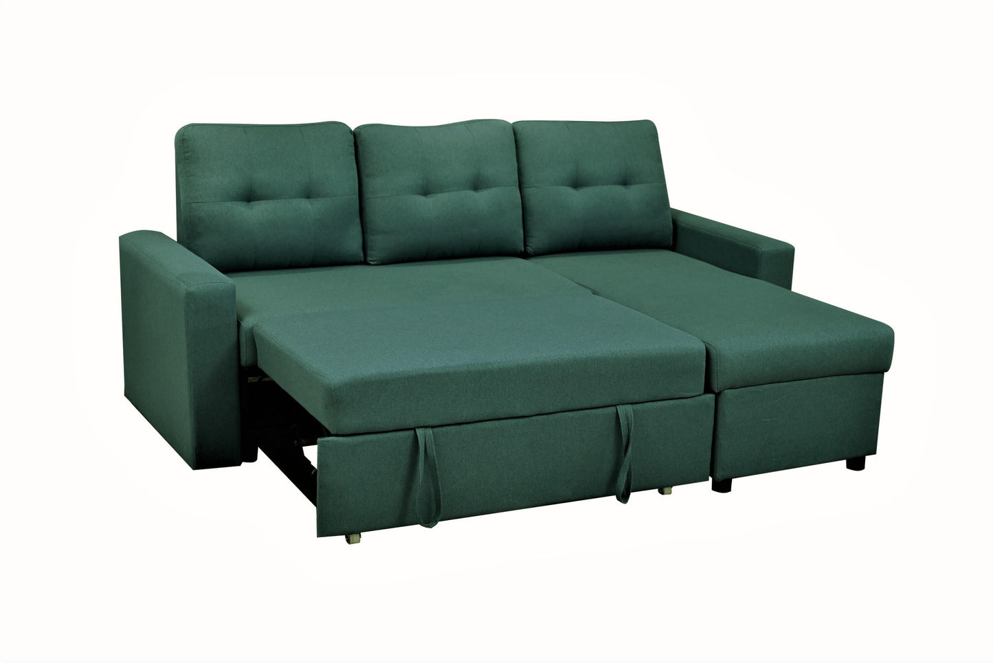 Container Furniture Direct Convertible L-Shaped Sectional Sleeper Sofa Bed, Stylish Apartment Furniture, Saving Pull Out Couch for Small Spaces and Living Rooms, Bluenish Green