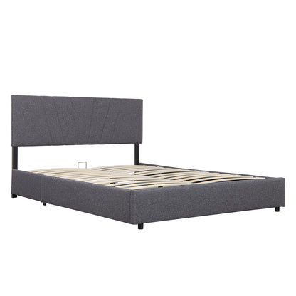 Queen Upholstered Platform Bed with Lifting Storage, Queen Size Bed Frame with Storage and Tufted Headboard,Wooden Queen Platform Bed for Kids Teens Adults,No Box Spring Needed(Queen, Grey)