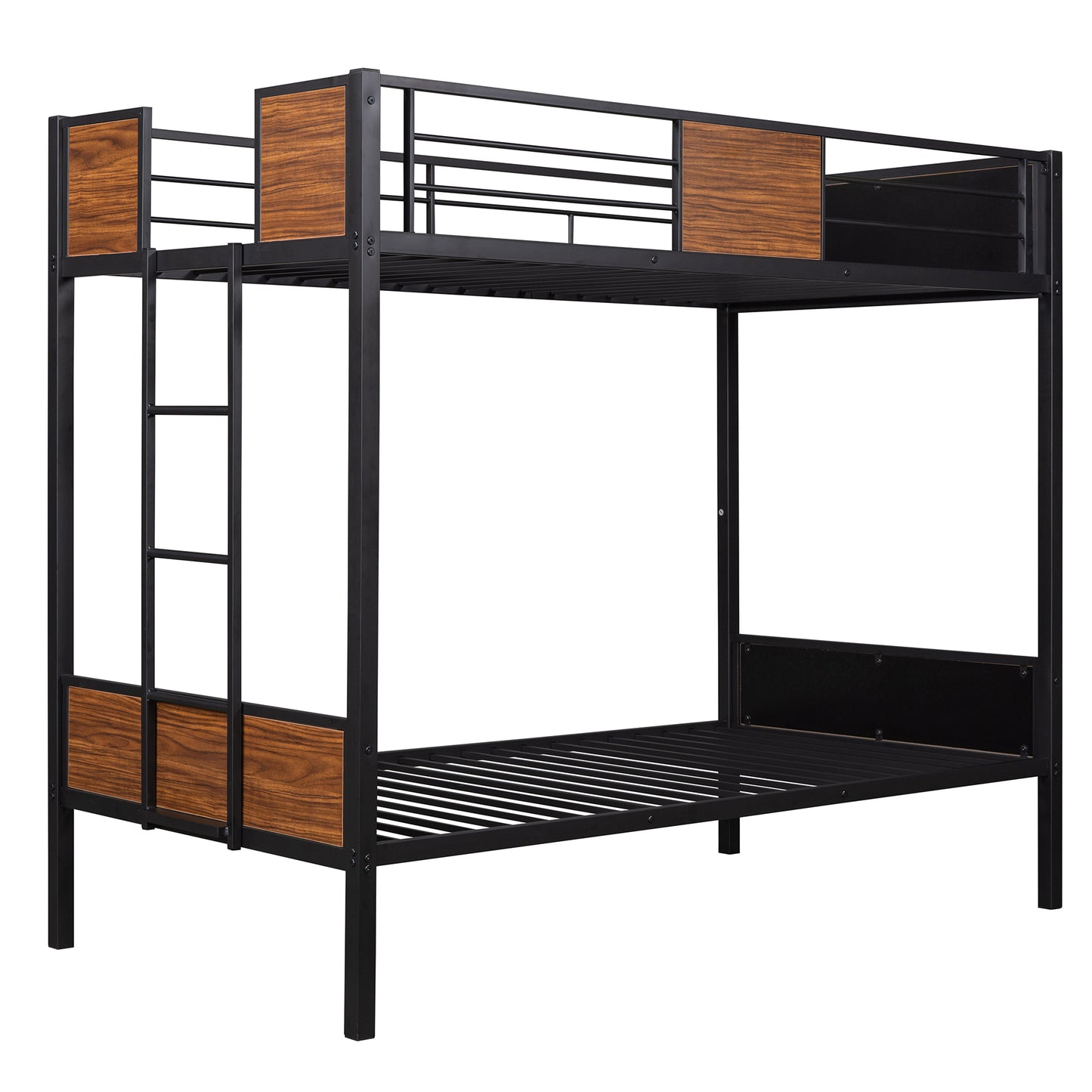 Twin-over-twin bunk bed modern style steel frame bunk bed with safety rail, built-in ladder for bedroom, dorm, boys, girls, adults (OLD SKU:MF190839AAD)