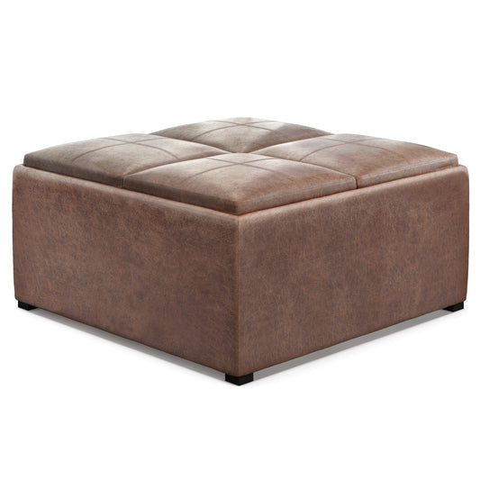 Avalon - Square Coffee Table Storage Ottoman - Distressed Umber Brown