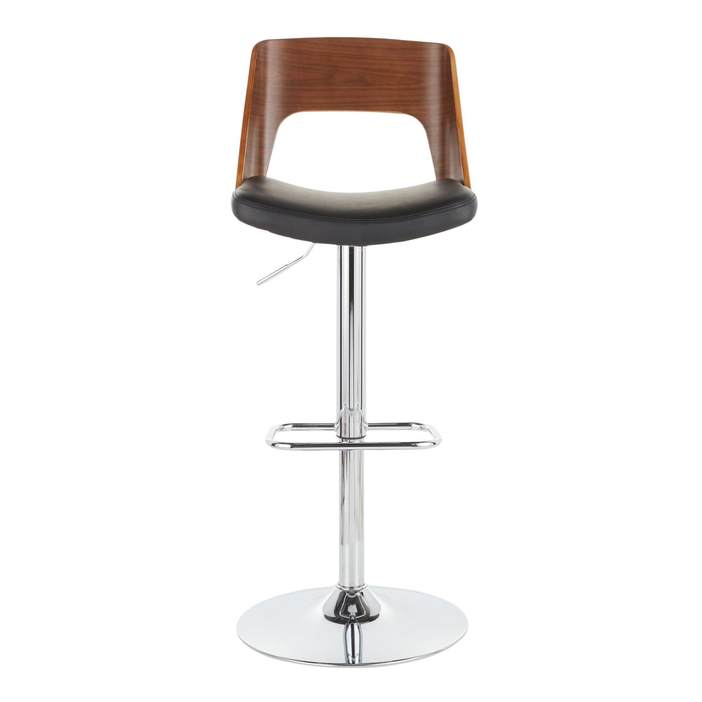 Valencia Mid-Century Modern Adjustable Barstool with Swivel in Walnut and Black Faux Leather by LumiSource