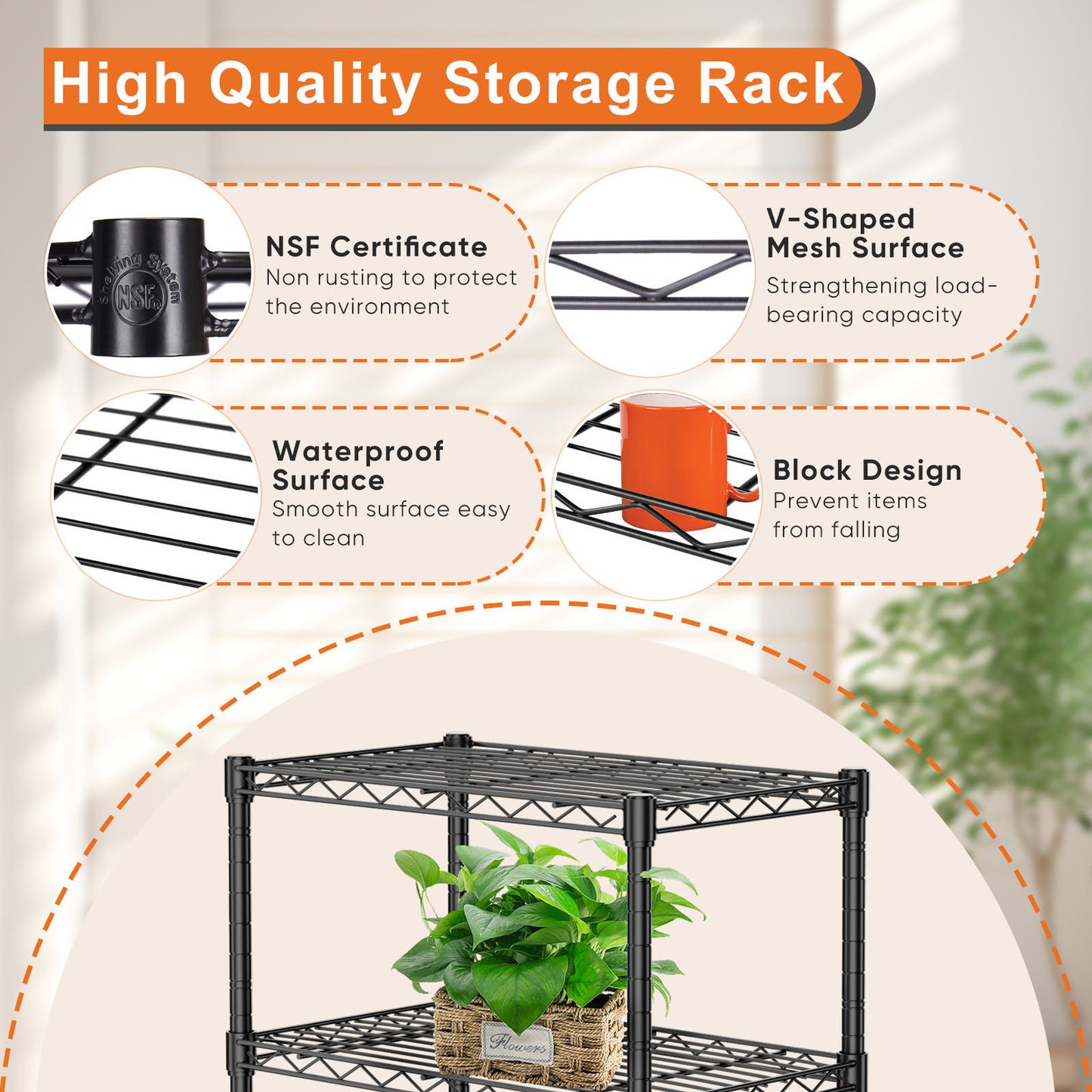 Storage Shelving Unit, Adjustable Metal Wire Racks Heavy Duty Standing Shelf Organizer for Kitchen, Closet, Pantry, Garage, Bathroom, Laundry,3-Tier