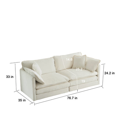 Modern Fabric Loveseat Sofa Couch for Living Room, Upholstered Large Size Deep Seat 2-Seat Sofa with 4 Pillows ,White Chenille