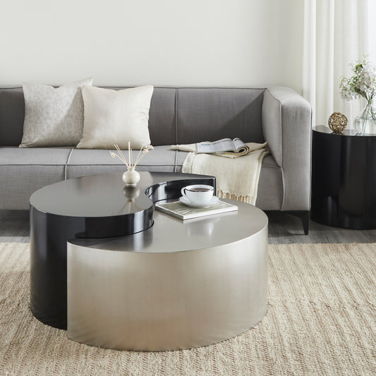YING YANG Modern & Contemporary Style Coffee Table Made with Iron Sheet Frame in Black & Silver      same asG150108937  (NJ inventory)