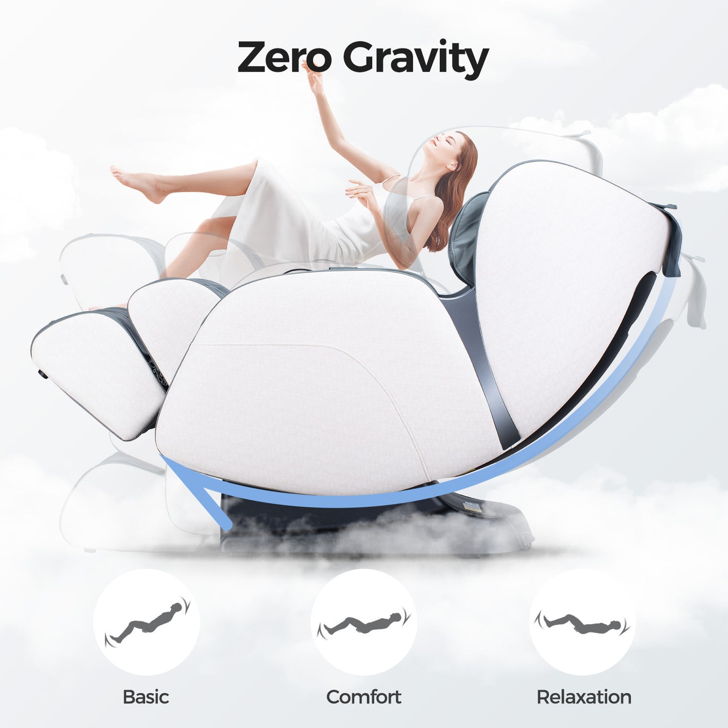 BOSSCARE 3D Shiatsu Recline Massage Zero Gravity Full Body Chair with Waist Heating White