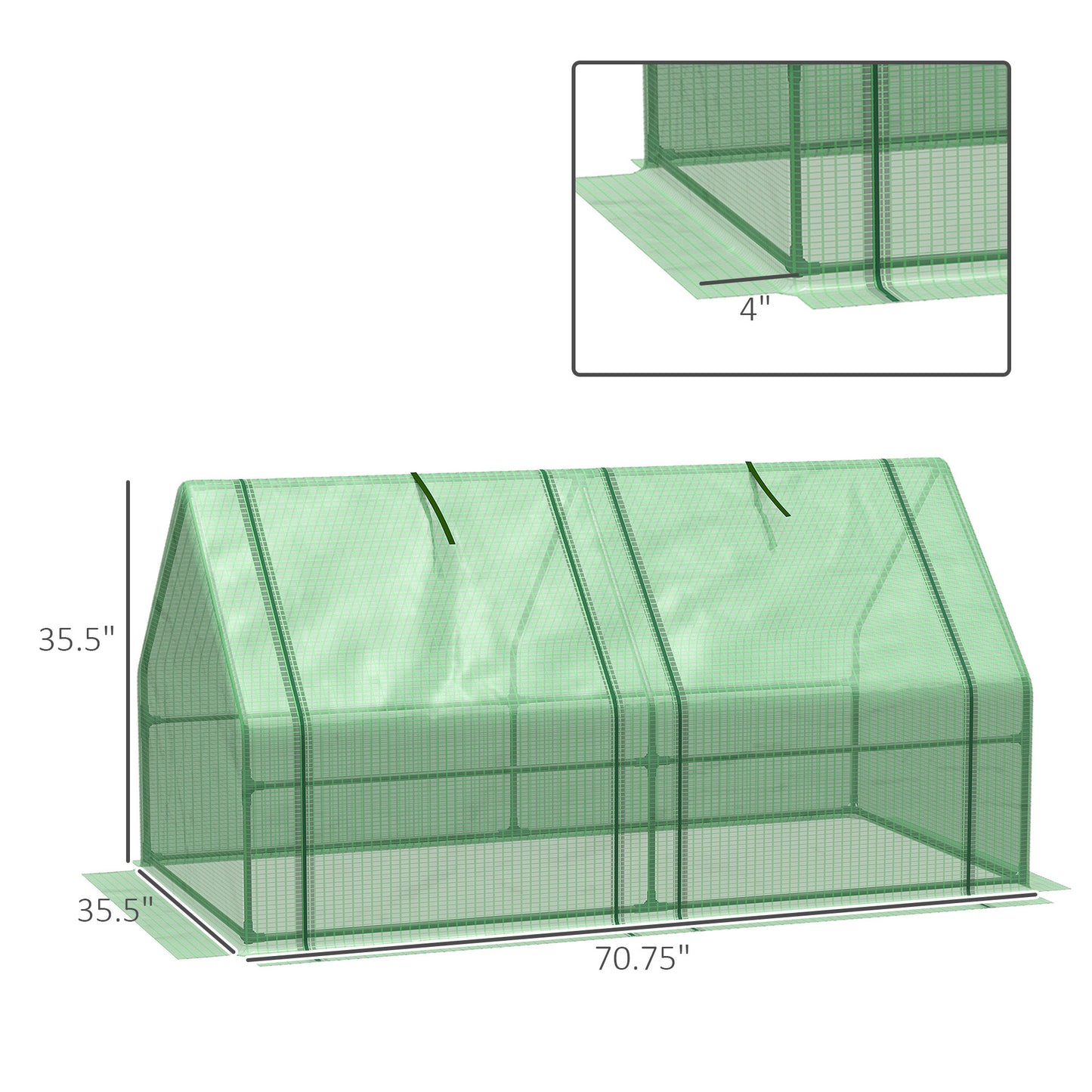 Outsunny 6' x 3' x 3' Portable Mini Greenhouse Outdoor Garden with Large Zipper Doors and Water/UV PE Cover, Green