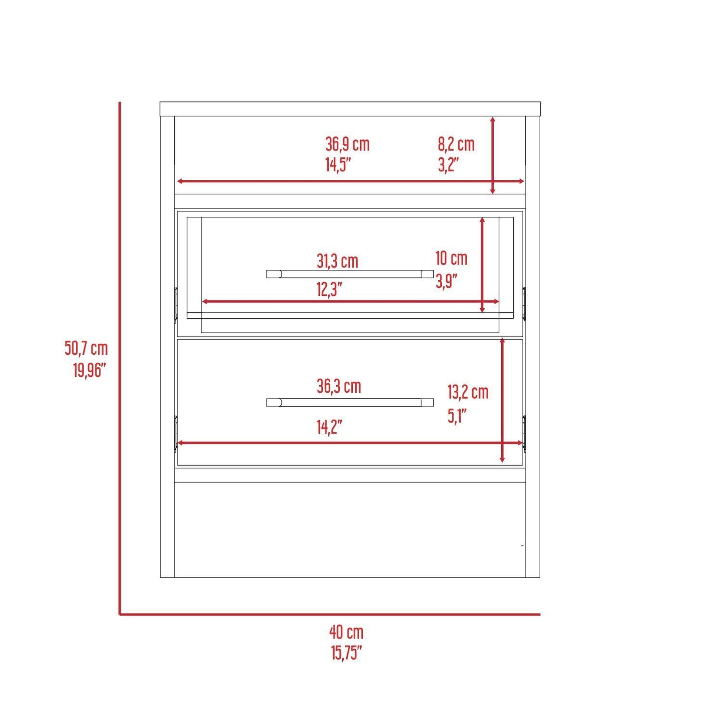 Smokey Oak and White 2-Drawer 1-Shelf Rectangle Nightstand