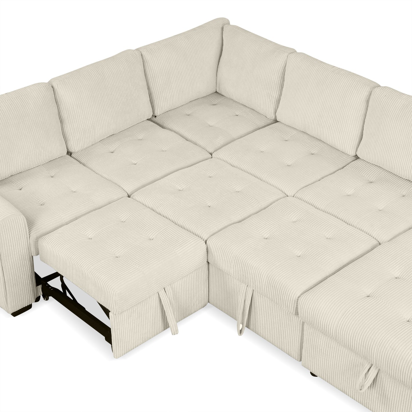 107.5" U-shaped Sofa Sectional Sofa Pull-out Sofa bed with a Storage Chaise Lounge, Charging Devices for Living Room, Beige