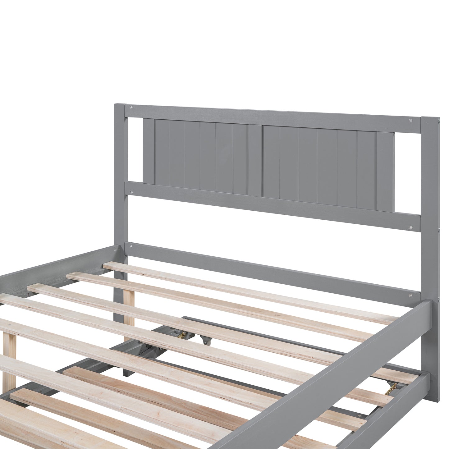 Full Size Platform Bed with Adjustable Trundle,Gray(Old SKU:SM000248AAE)