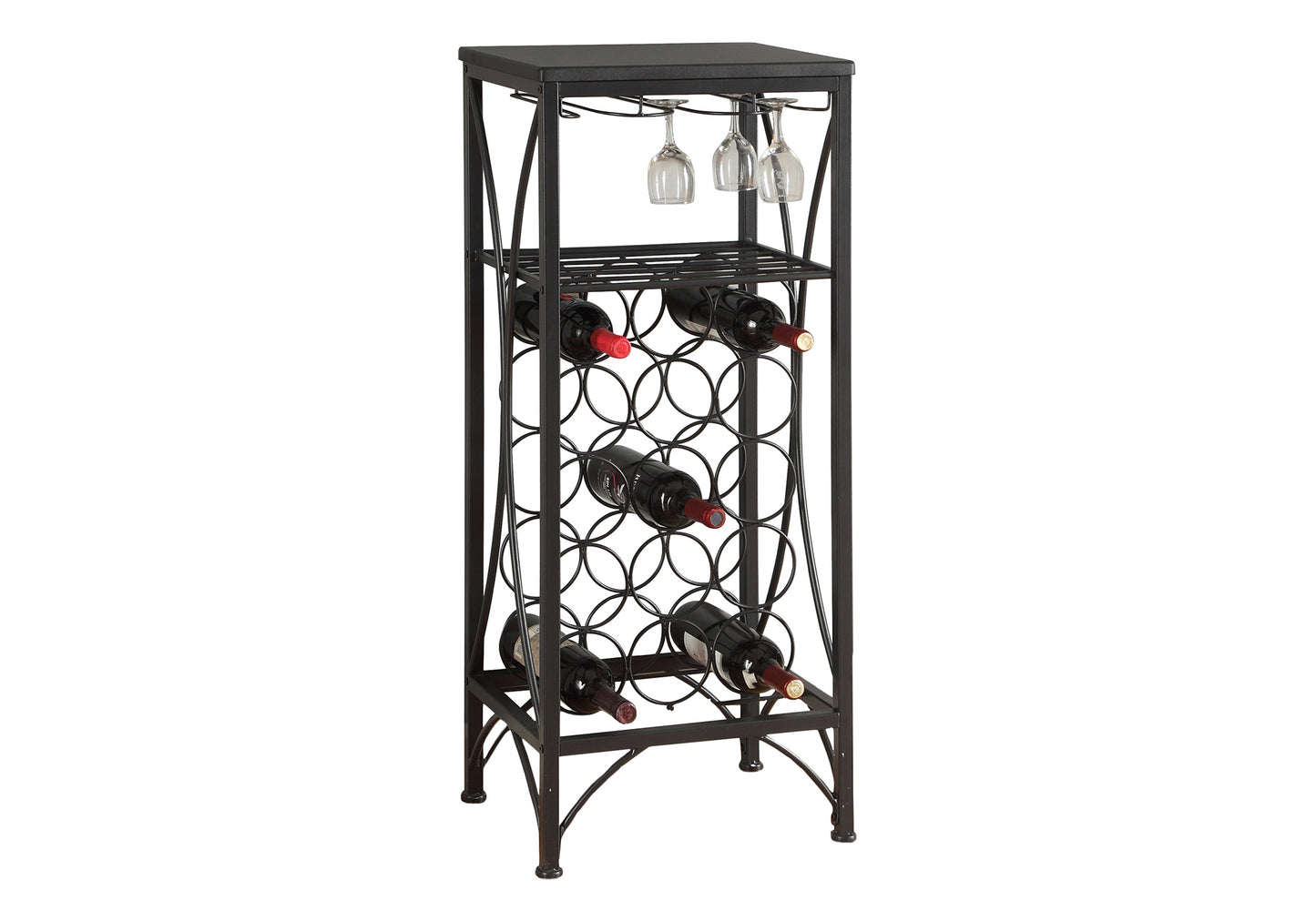 Home Bar, Wine Rack, Black Metal, Transitional