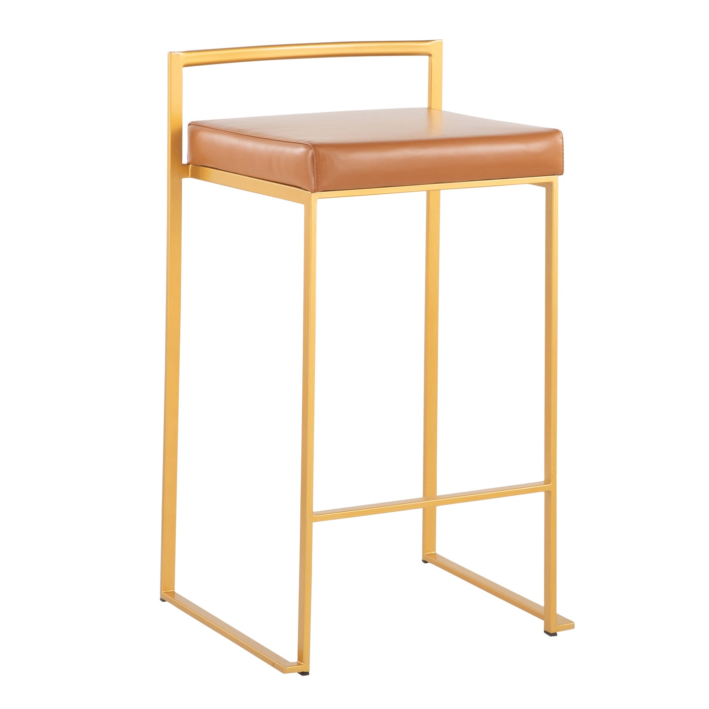 Fuji Contemporary Stackable Counter Stool in Gold with Camel Faux Leather Cushion by LumiSource - Set of 2