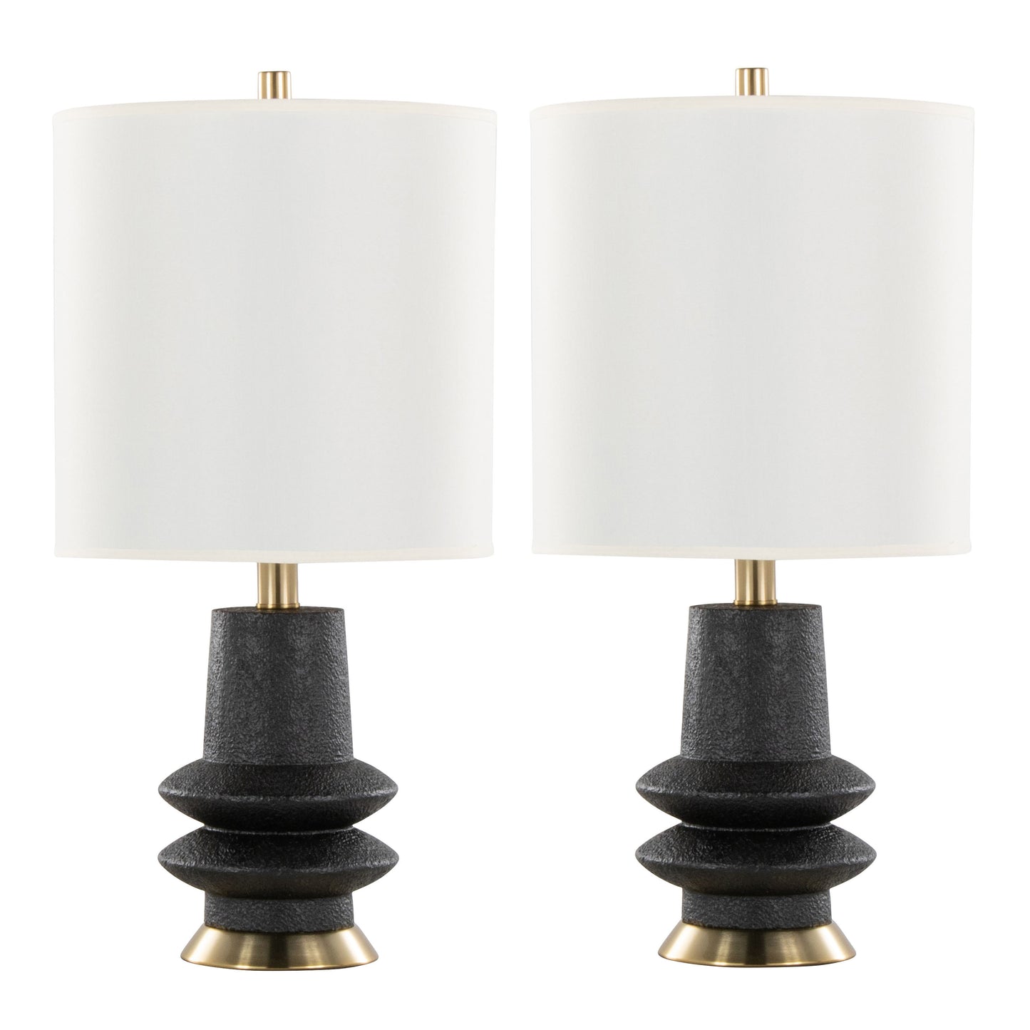 Lloyd 26" Contemporary Polyresin Table Lamp in Sanded Matte Black Polyresin, Modern Brass and White Linen Shade from Grandview Gallery by LumiSource - Set of 2