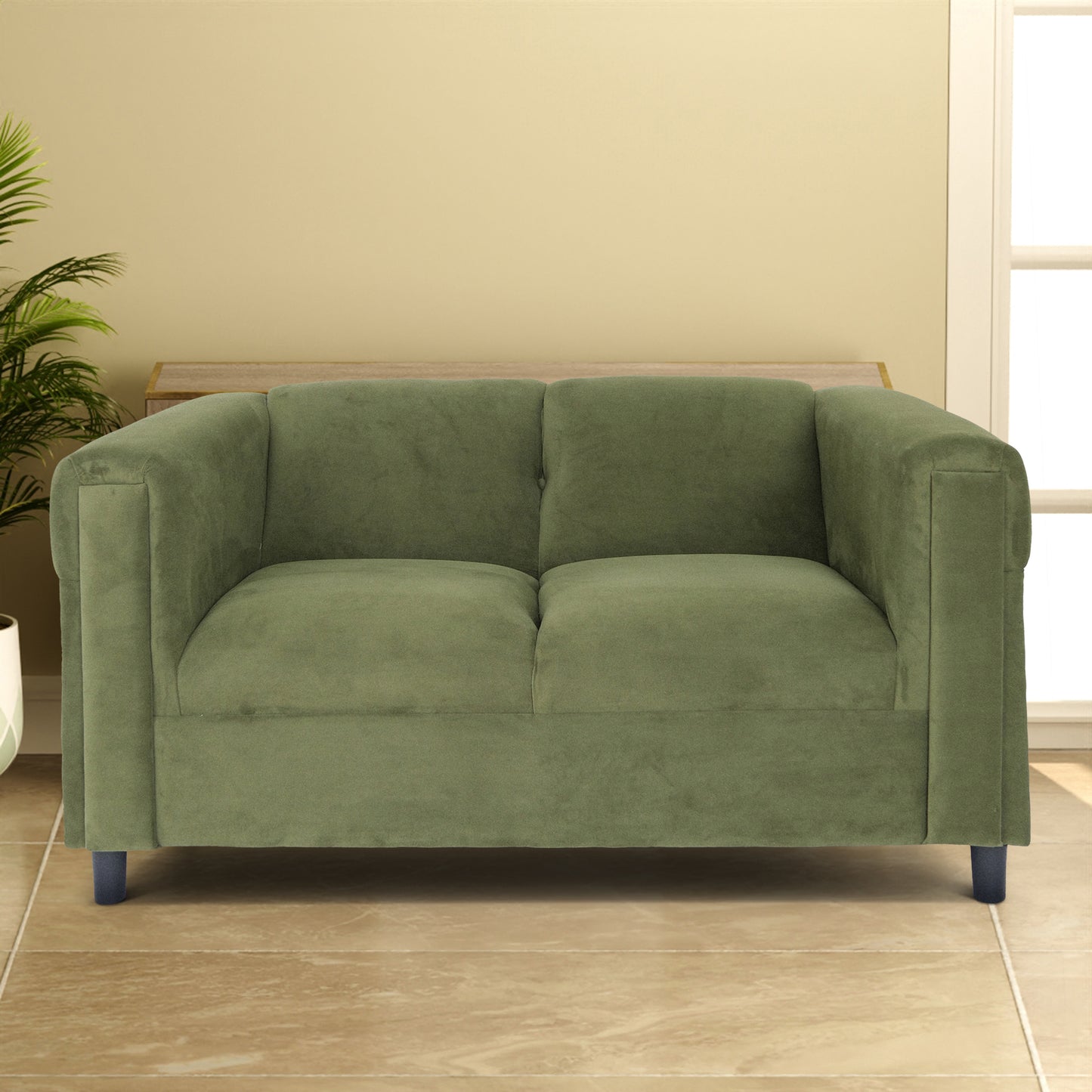 Green Suede Loveseat Sofa for Living Room, Modern Décor Love Seat Mini Small Couches for Small Spaces and Bedroom with Solid Wood Frame