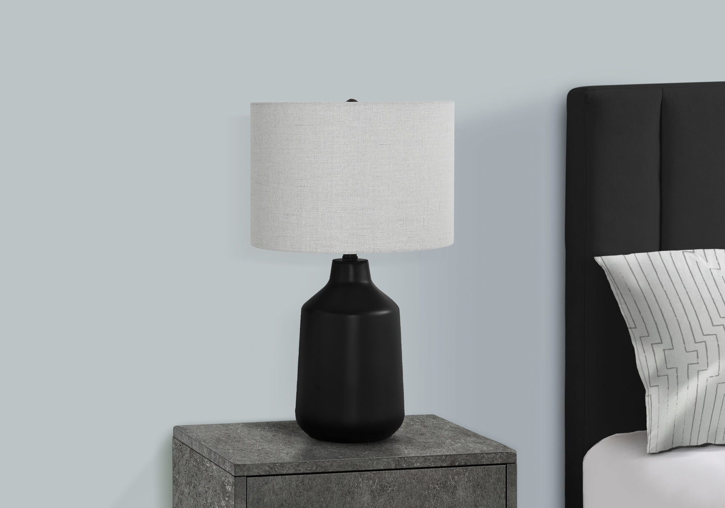 Lighting, 24"h, Table Lamp, Black Concrete, Grey Shade, Contemporary