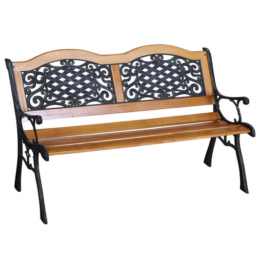 Outsunny 50' Outdoor Garden Bench, Patio Bench with Wood Seat, Porch Bench with Antique-Like Flourishes for Backyard, Deck, Lawn, Outside Pool, Teak