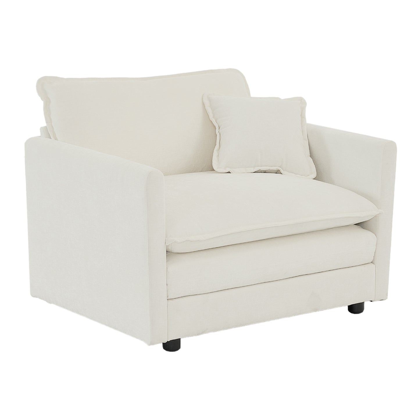 Comfy Deep Chair Upholstered Reading Armchair Living Room Chair White Chenille Fabric , 1 Toss Pillow