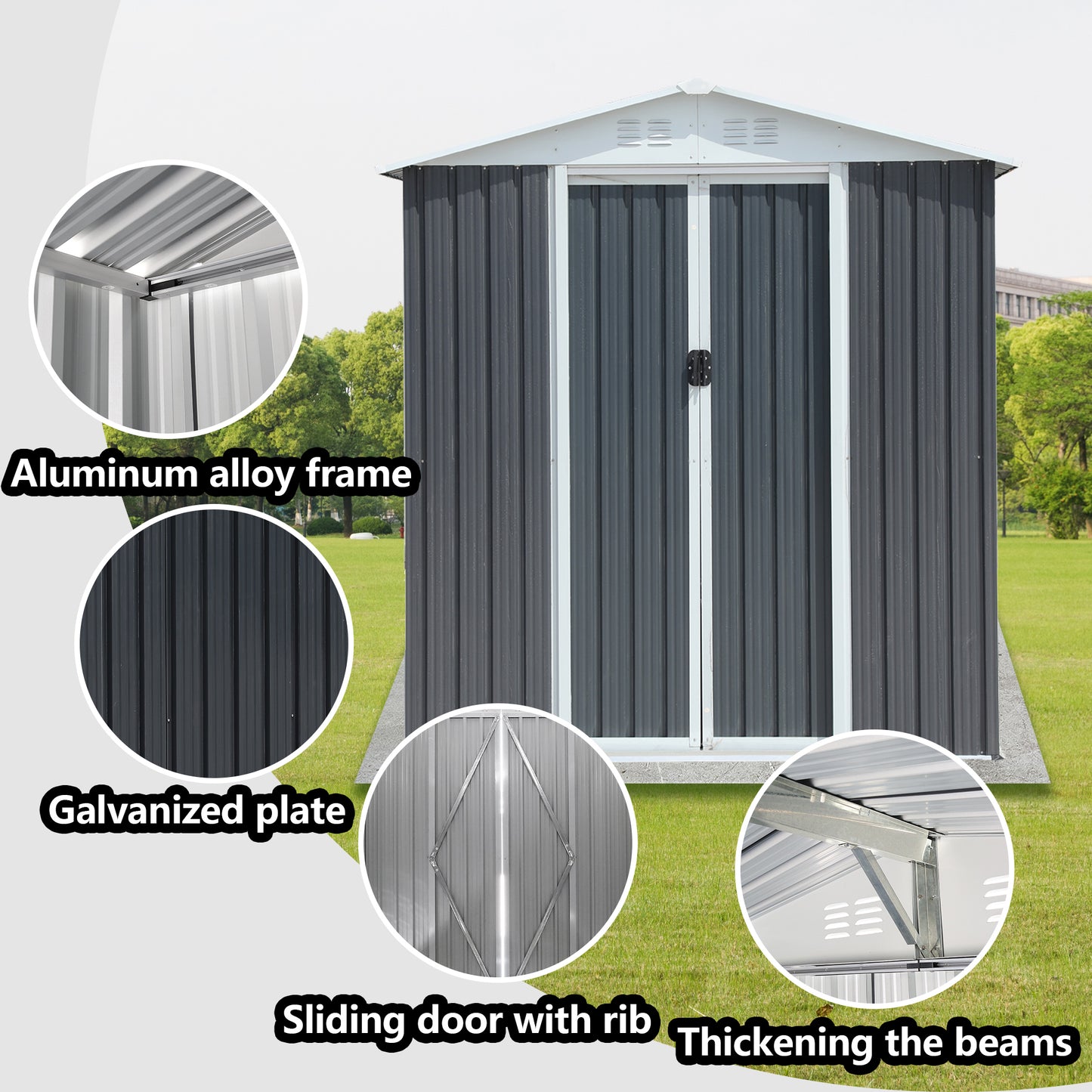 Outdoor Storage Sheds 6FTx4FT Apex Roof Grey