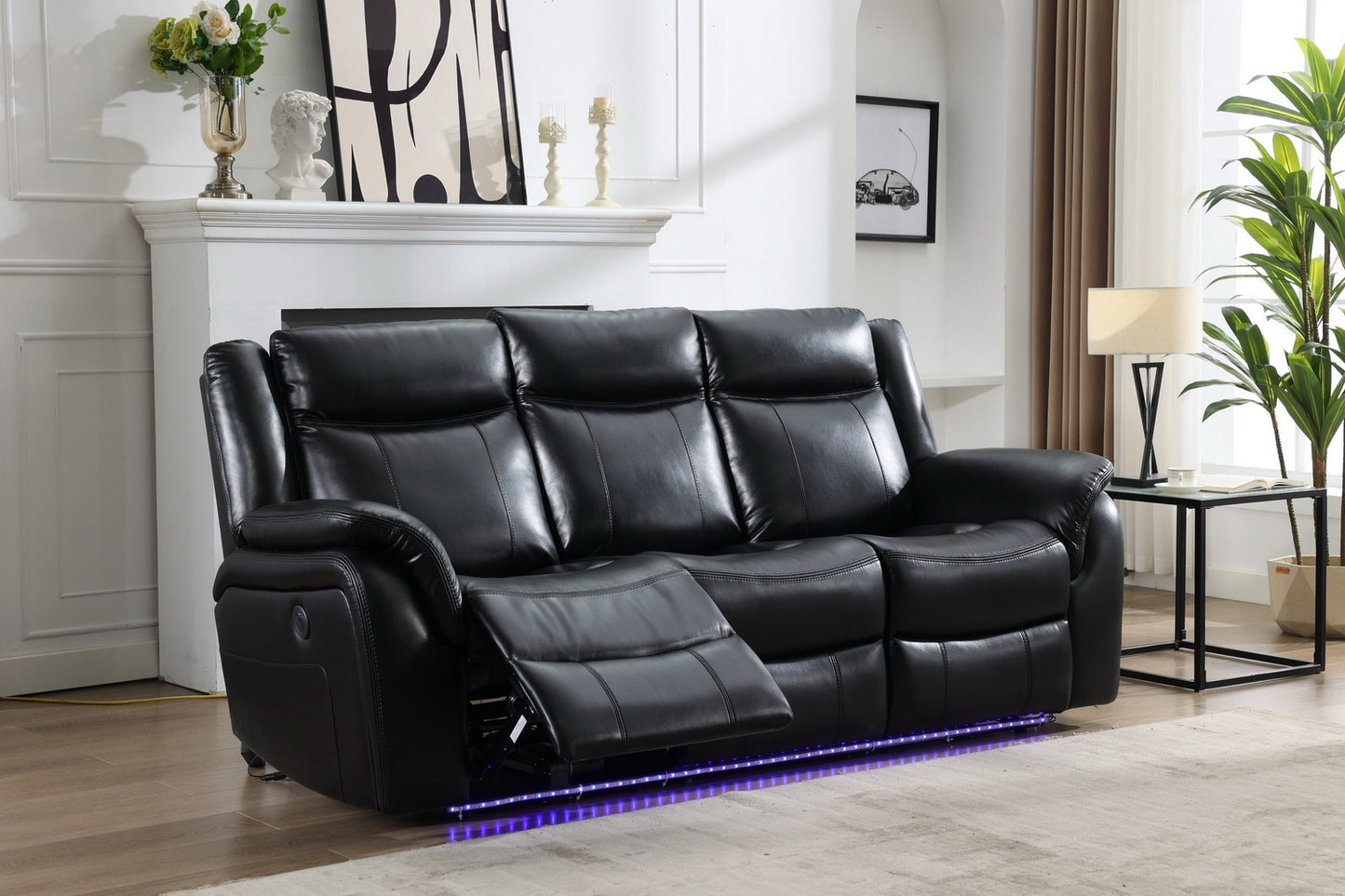 Power reclining sofa with  LED Strip / drop off table black color