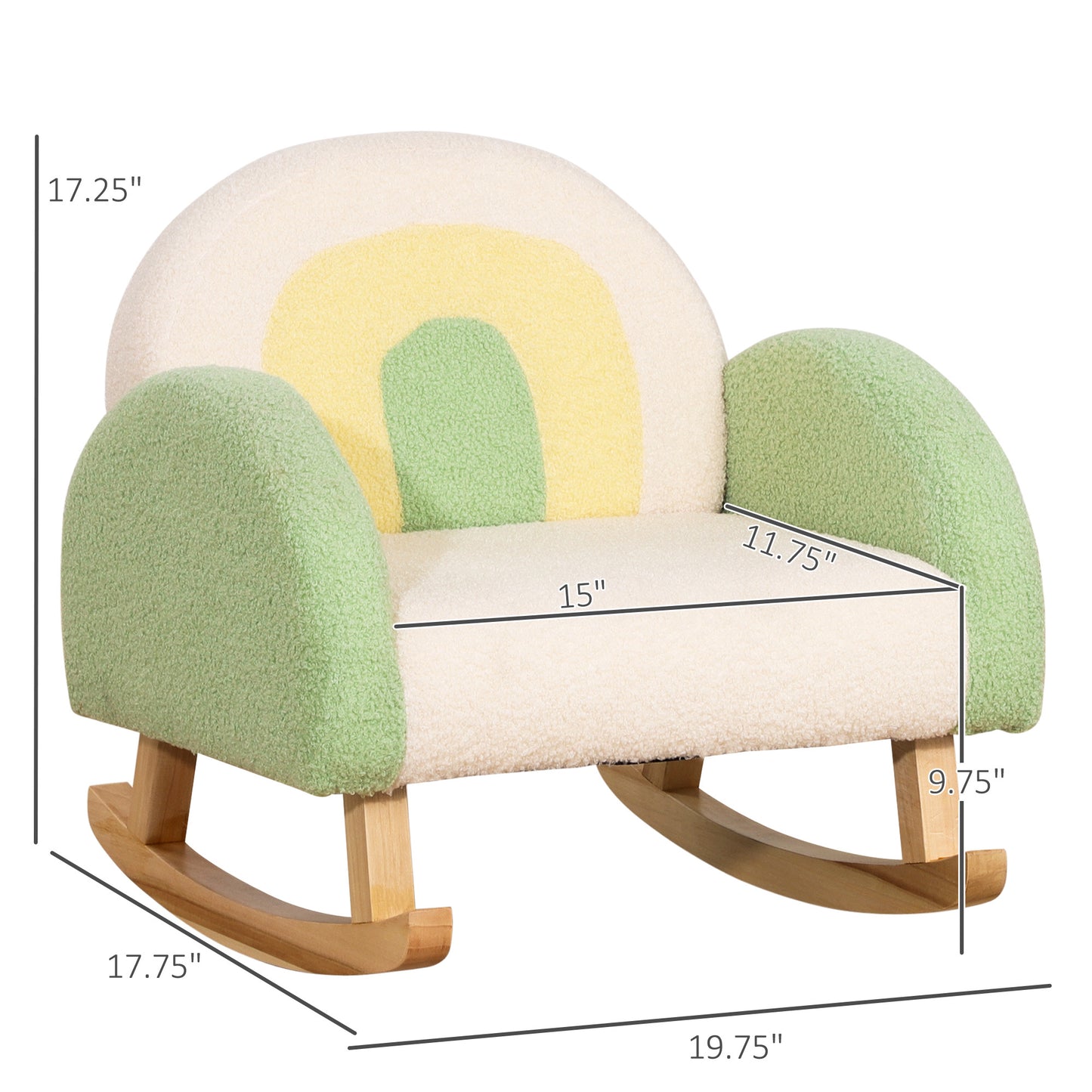 Qaba Kids Sofa, Rocking Toddler Sofa Chair with Solid Wooden Frame, Faux Lamb Fleece Fabric, Kids Arm Chair for Nursery or Playroom, Ages 18-36 months, Green