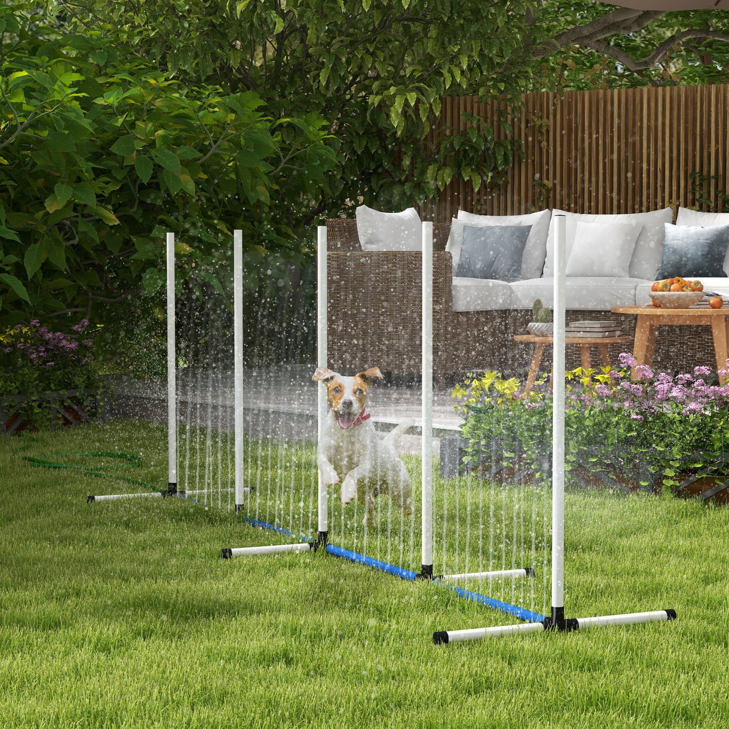 PawHut 2 Piece Dog Agility Training Equipment Set with Weave Poles, Spray Water Tube, Whistle, Carry Bag, Dog Agility Course for Outdoor, Garden, Backyard, White