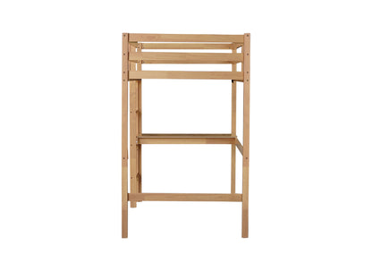 Twin High Loft Bed, Rubber Wood  Loft Bed with Safety Guardrail, built-in desk, ladder,White Oak