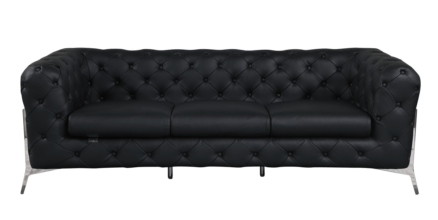 Global United Top Grain 100% Italian Black Leather Sofa