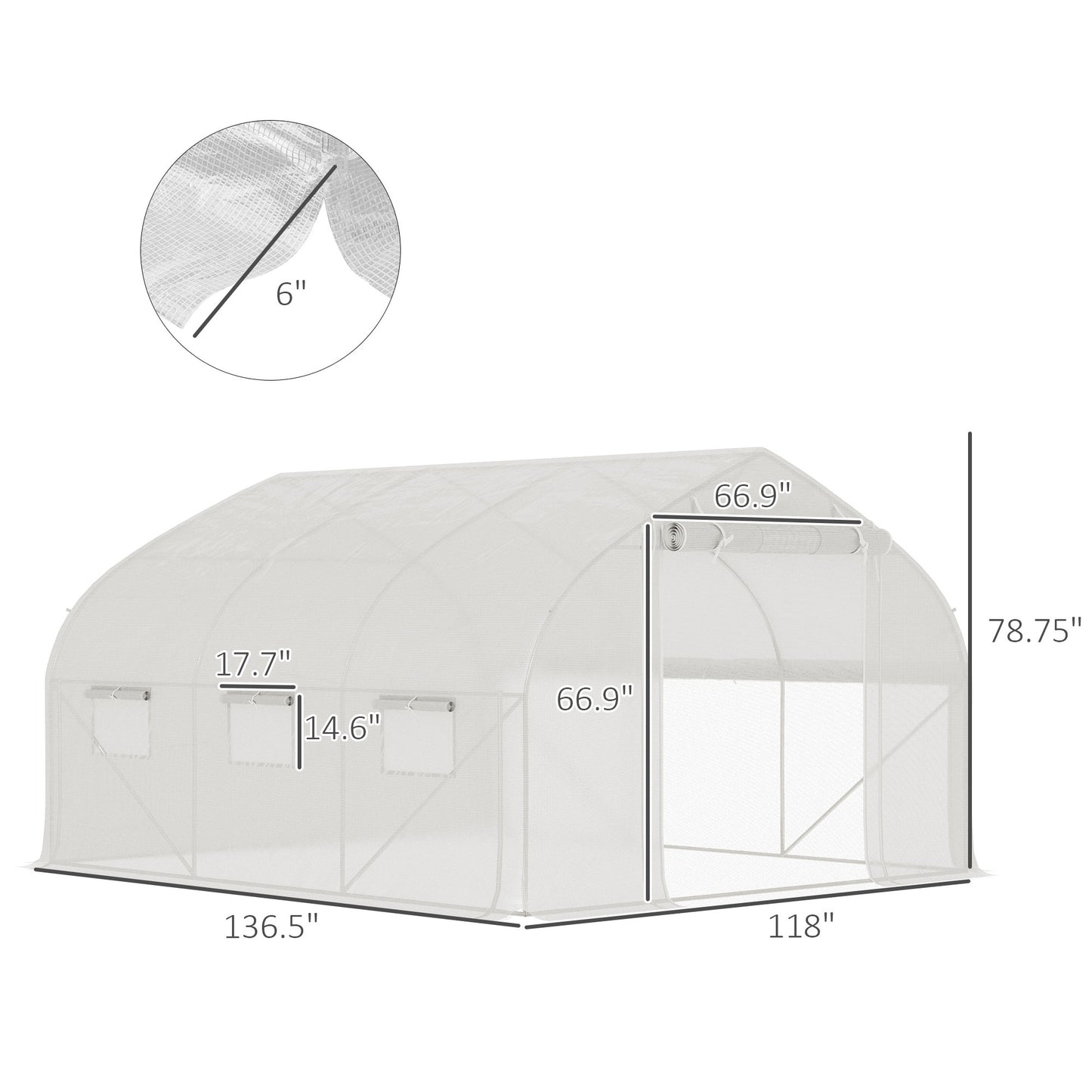 Outsunny 11.5' x 10' x 6.5' Walk-in Tunnel Greenhouse, Green House with Zippered Mesh Door, 7 Mesh Windows & Roll-up Sidewalls, Upgraded Gardening Plant Hot House with Galvanized Steel Hoops, White