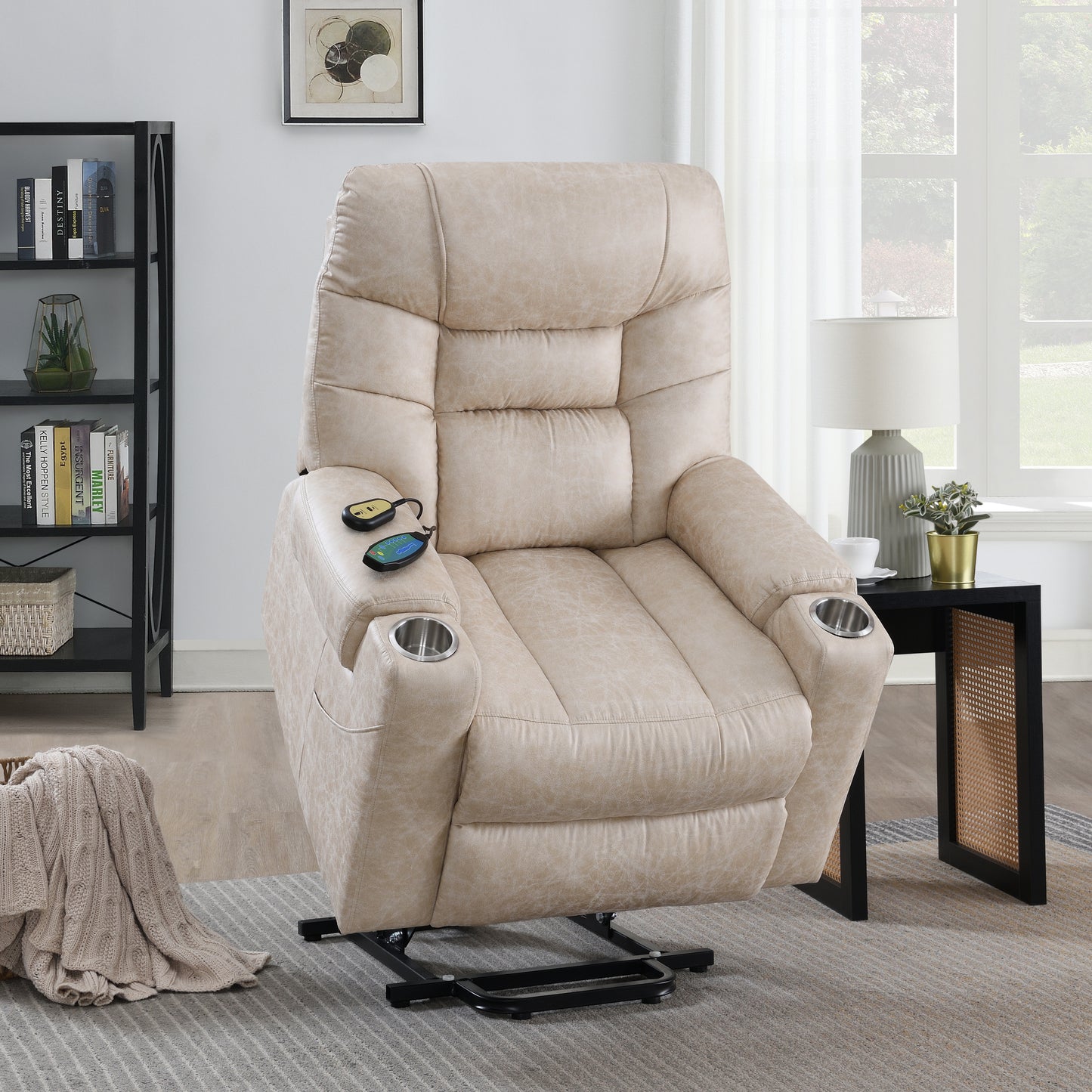 Light Grey Power Lift Recliner with Heating and Massage