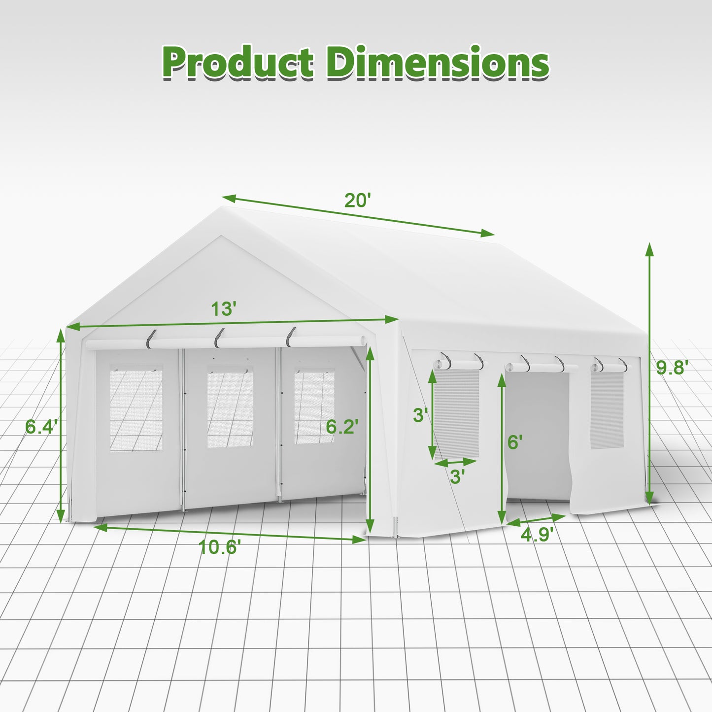 13x20 Heavy Duty Steel Carport Storage Canopy Garage Tent w/ Removable Sidewalls