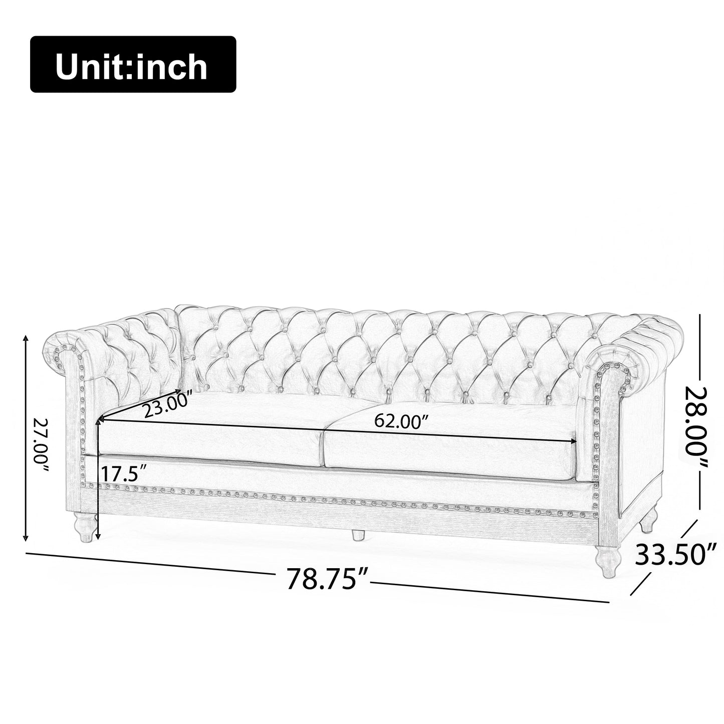 Mirod Comfy 3-Seat Sofa with Wooden Legs, Retro Style for Living Room and Study