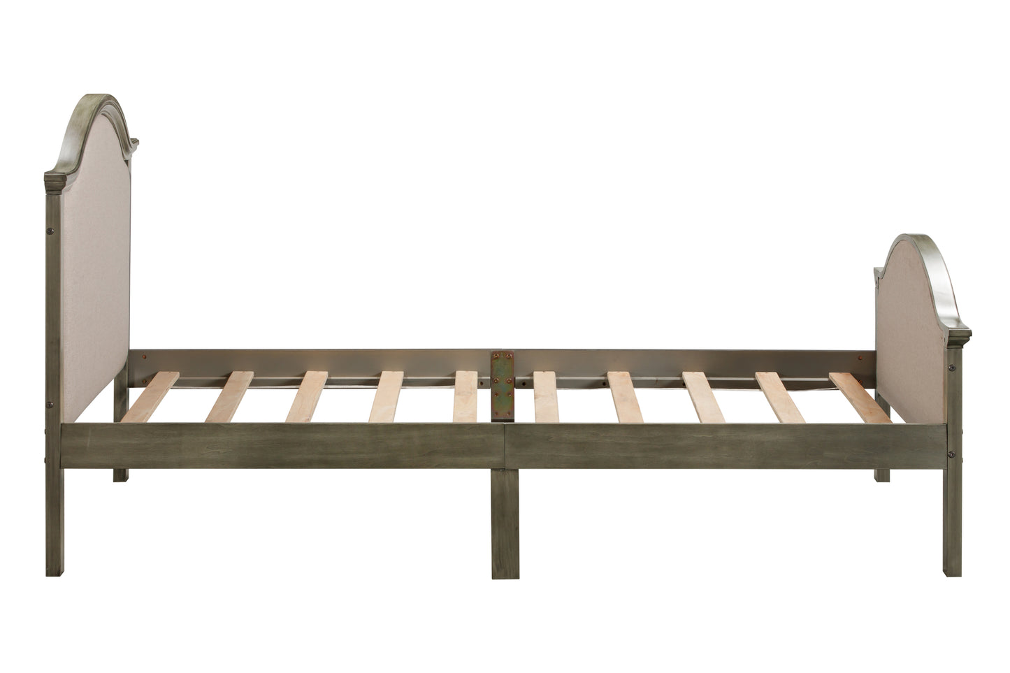 Twin Size Bed Frame with Headboard and Footboard, Upholstered Twin Platform Bed with Strong Wooden Slats Support,Grey