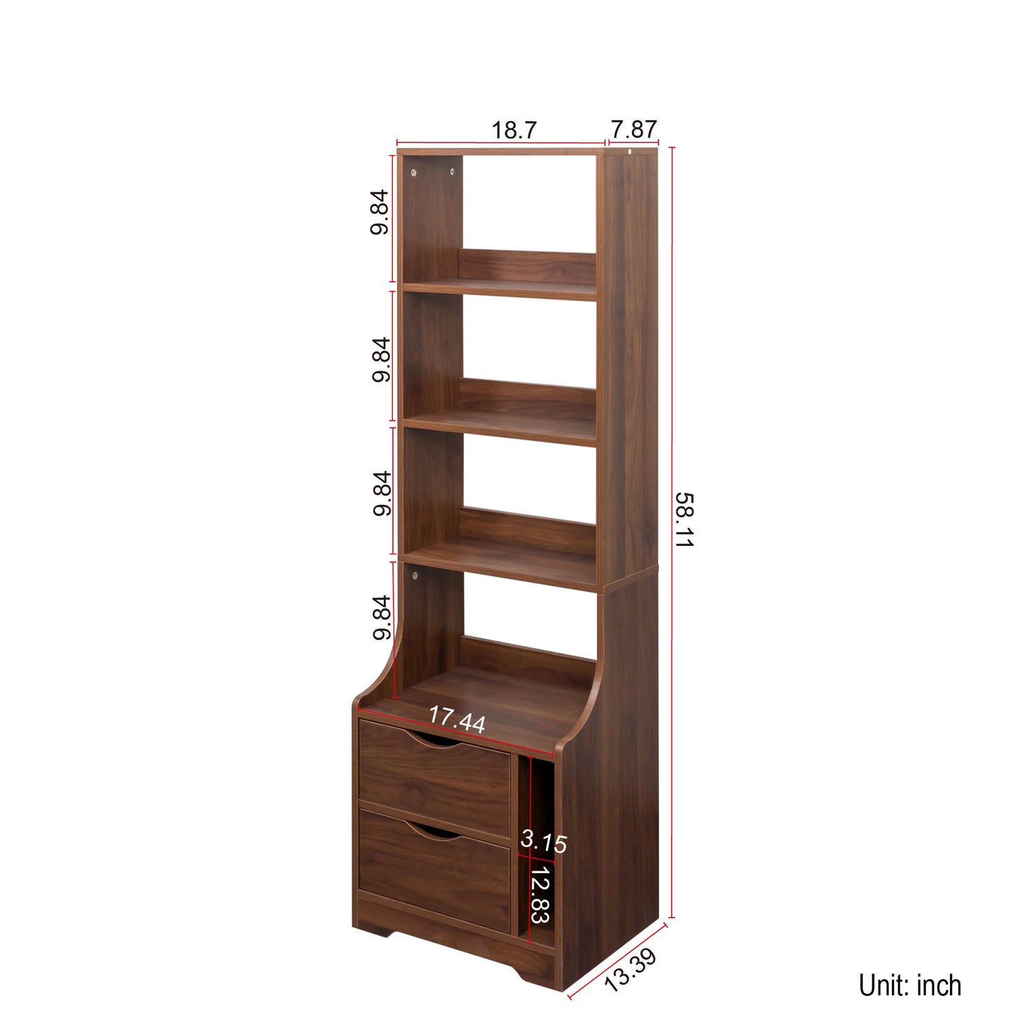 Night Stand with Bookshelf, Night Stand with 2 Storage Drawers for Bedroom