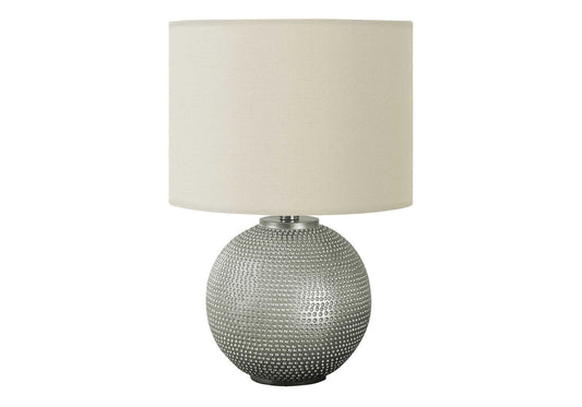 Lighting, 19"h, Table Lamp, Grey Resin, Ivory / Cream Shade, Modern