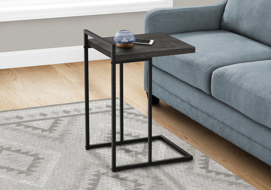 Accent Table, C-shaped, End, Side, Snack, Living Room, Bedroom, Black Laminate, Black Metal, Contemporary, Modern