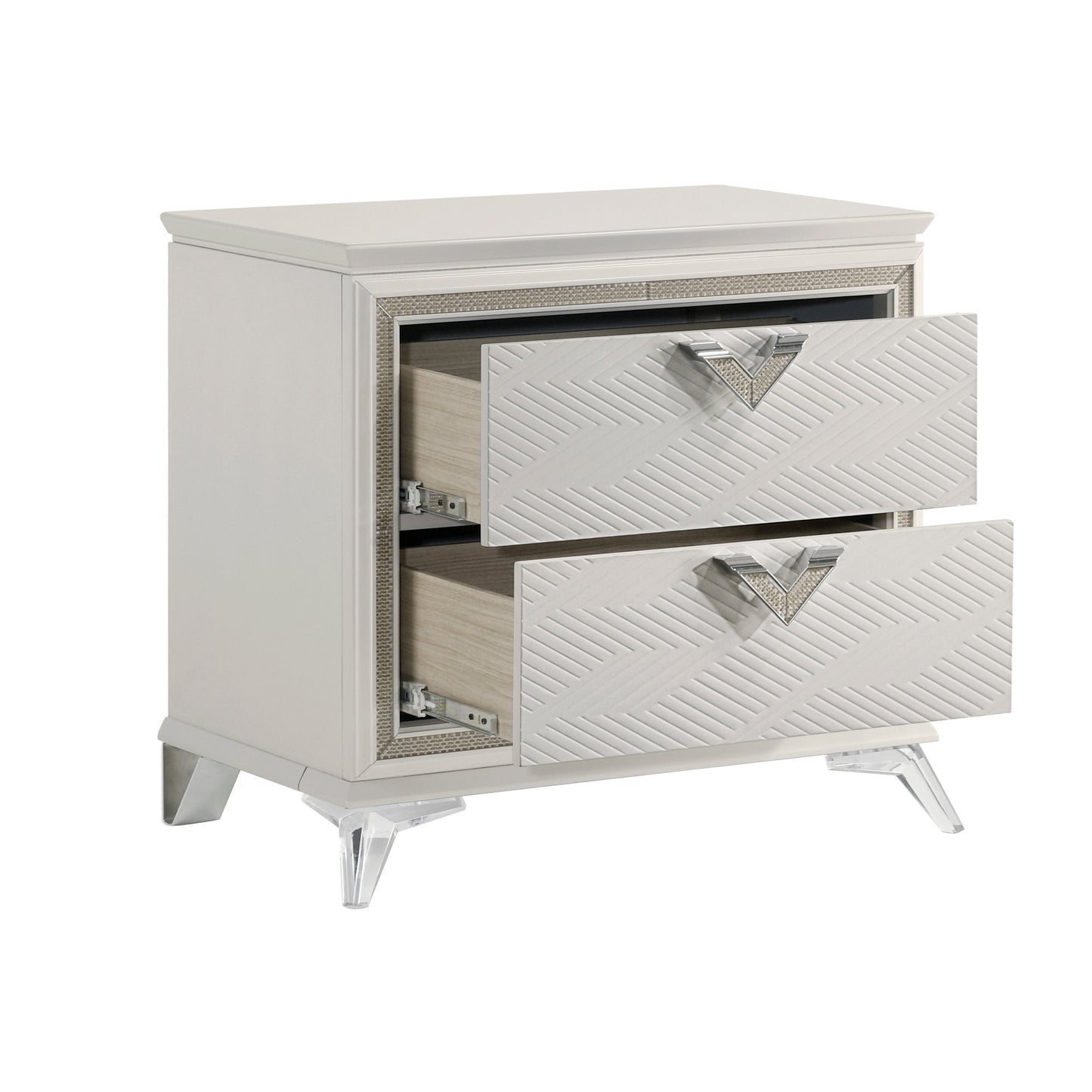 Antique White Finish Nightstand 2-Drawers Storage Modern Luxury Bedroom Furniture 1pc