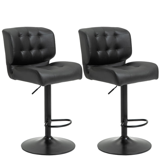 HOMCOM Bar Height Bar Stools Set of 2 with Adjustable Seat, Thick Padded Cushion and Metal Footrest for Home Bar, Black