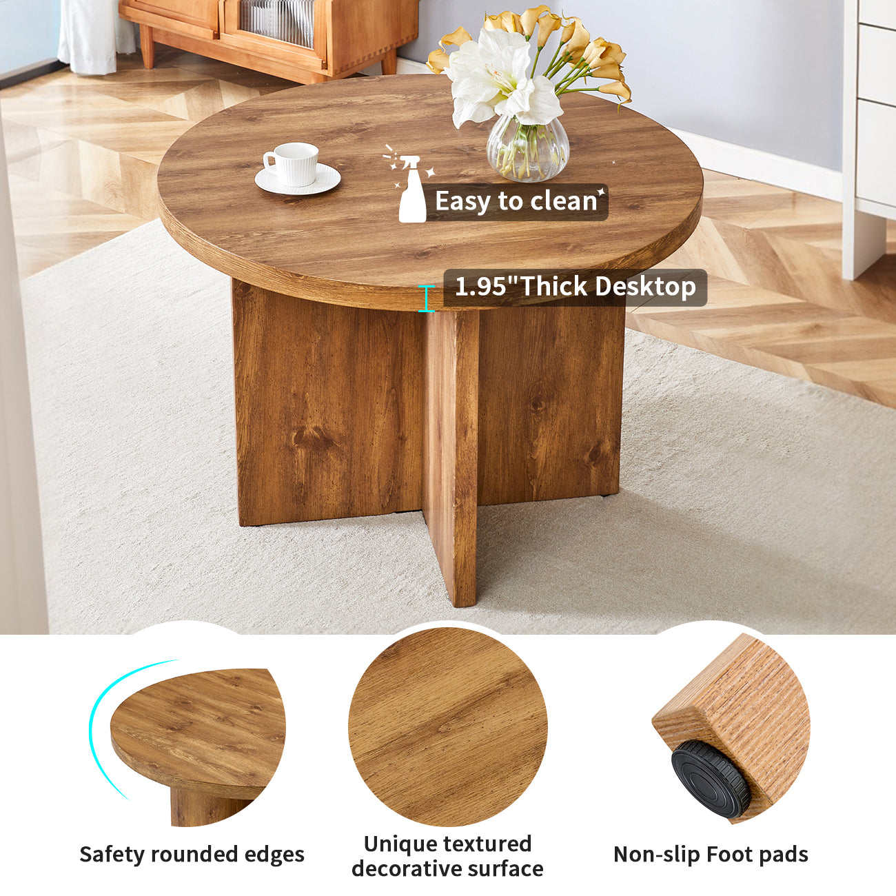 Round Dining Table for 4-6, 42 Inch Modern Kitchen Table Small Dinner Table MDF Kitchen Dinning Table for Cafe Restaurant Wine Bar Home Office Conference