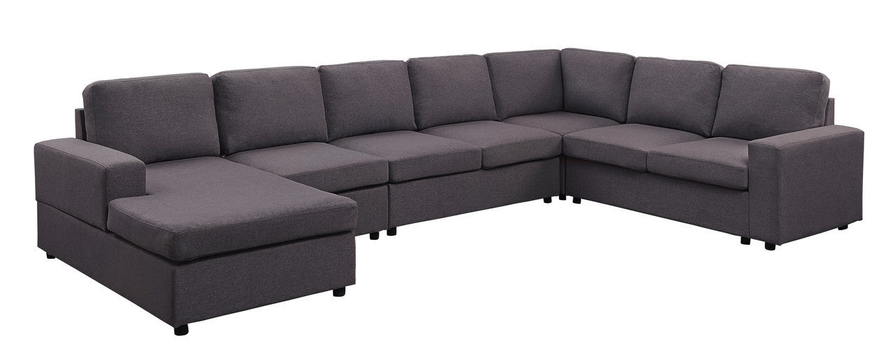 Tifton 146.5" Modular Sectional Sofa with Reversible Chaise in Dark Gray Linen