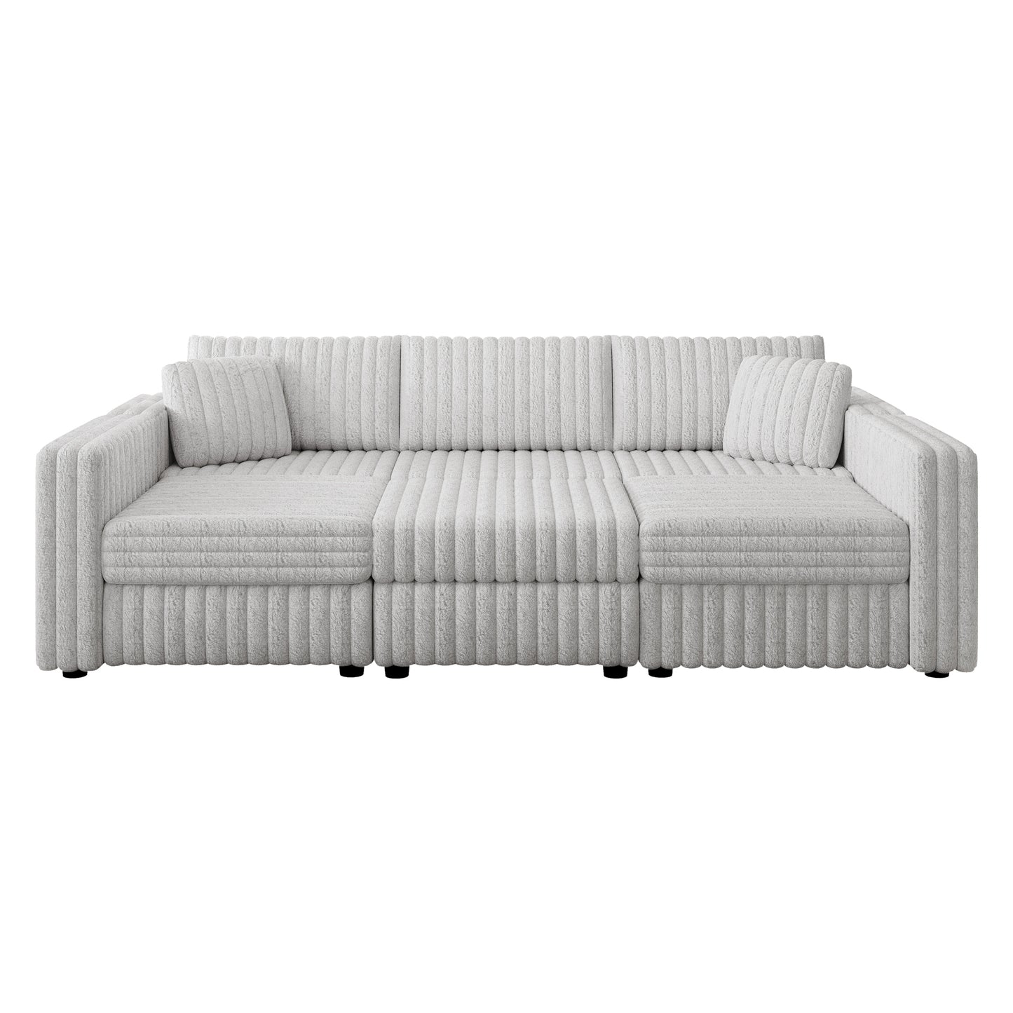 106.3" Soft  U-shaped 6-Person Sofa. Matches 30.7" Ottoman with Hydraulic Lift. Comfortable & Stylish. For Bedroom & Living Room. Light Gray. Modern Furniture. Modular Design.